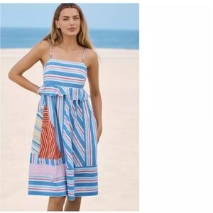 Anthropologie Celandine Blue & White Striped Dress Size Medium Cotton Dress